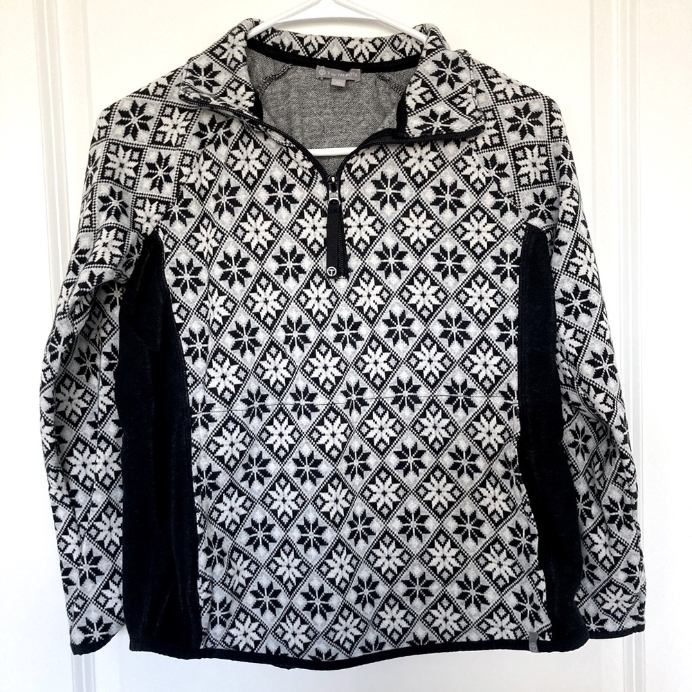 T by Talbots Quarter Zip Snowflake Pullover with Pockets Women’s Small Petite